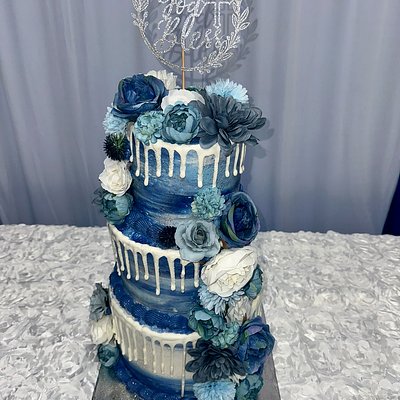 Three Tier Drip Cake With Flowers (Buttercream)