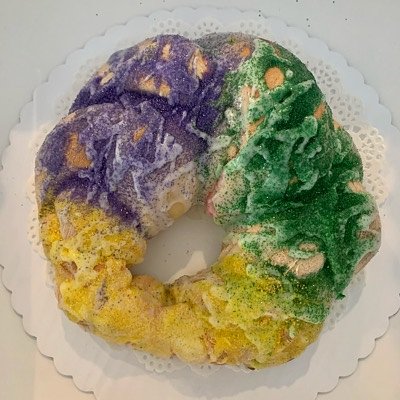 King Cake - 6-8 Inch Cake w/filling - Mardi Gras - Feb 13th