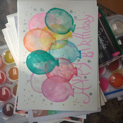 Watercolor Postcard Happy Birthday Balloons