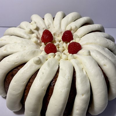 White Chocolate Raspberry Bundt Cake w/ Cream Cheese Icing 