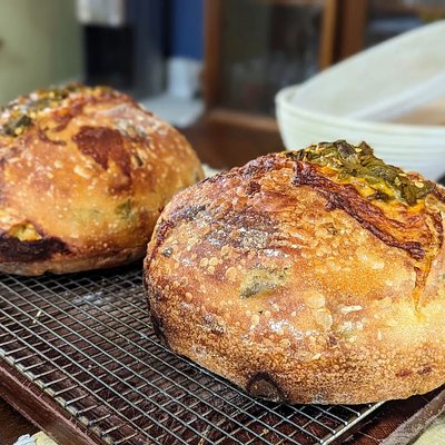 Green Chile + Bacon + Cheddar Sourdough Boule