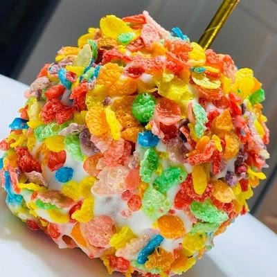 Caramel Dipped Fruity Pebble Apples