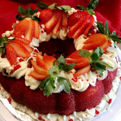 Red Velvet/Cream Cheese pound Cake w/strawberries 