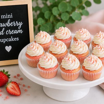 Mini Strawberry And Cream Cupcakes 