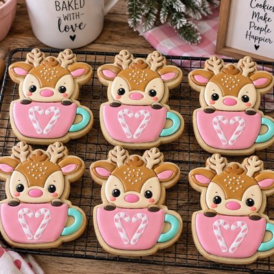 Reindeer Coffee, Cup  ￼Sugar Cookies Set Dozen 