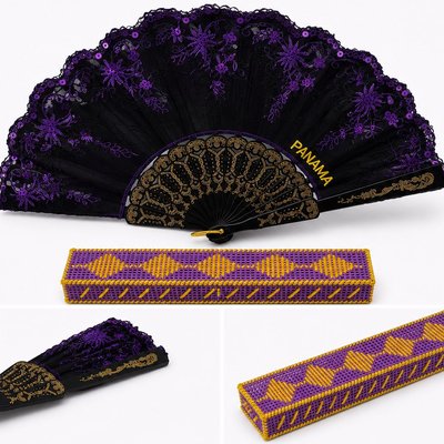 🇵🇦 Panama Treasures | Black & Purple Sequin Fan – Bold Elegance & Tradition