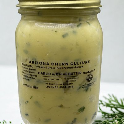 Large Glass Jar Organic Grass-Fed Pasture-Raised Garlic and Chive Butter (1lb)