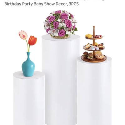 White Cylinder Pedestal Stands – Rental (3pcs Set with Covers)