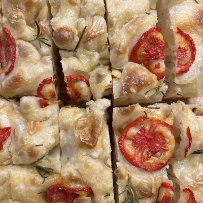 Sourdough Focaccia - Tomato, Roasted Garlic, and Rosemary