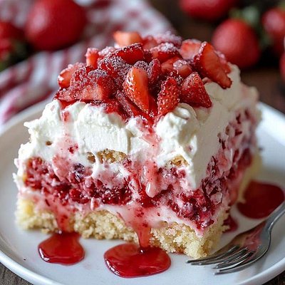 Strawberry Crunch Poke Cake 