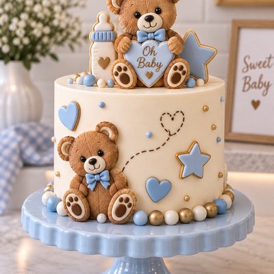Baby Boy, Shower Celebration Cake With Cookies