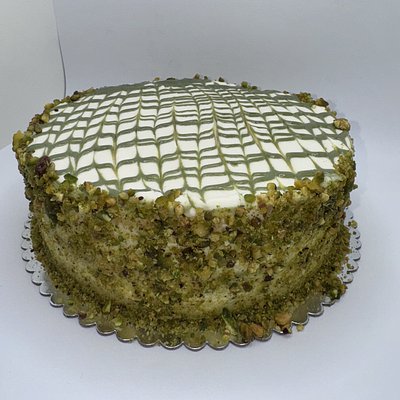 Vanilla Pistachio Knafeh Cake With Creamcheese Frosting 