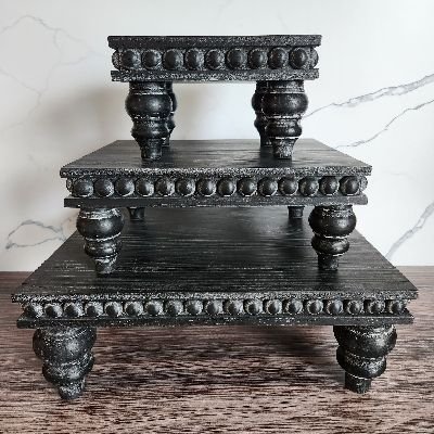 Black Rustic Cake Stand Set: 12x16, 9x12, 6x8 *Rental*