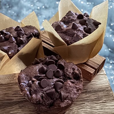 Chocolate -Chocolate Chip Sourdough Muffins