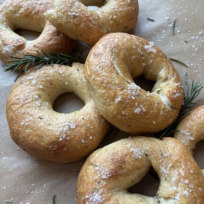 Salted Rosemary Sourdough Bagels