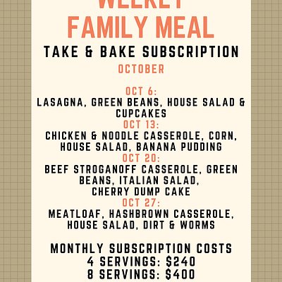 October Family Meal Subscription (8 People) 