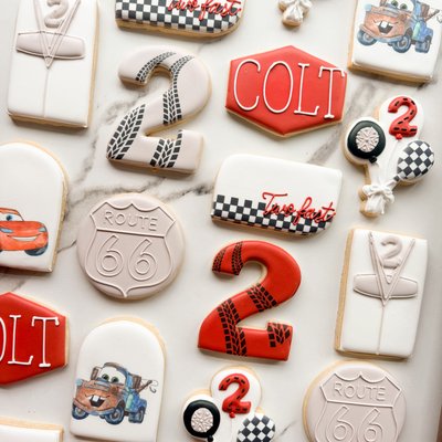 Two Fast Cars Birthday Cookies