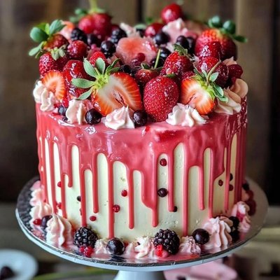 6” Vanilla Cake With Fruit And Buttercream Drip