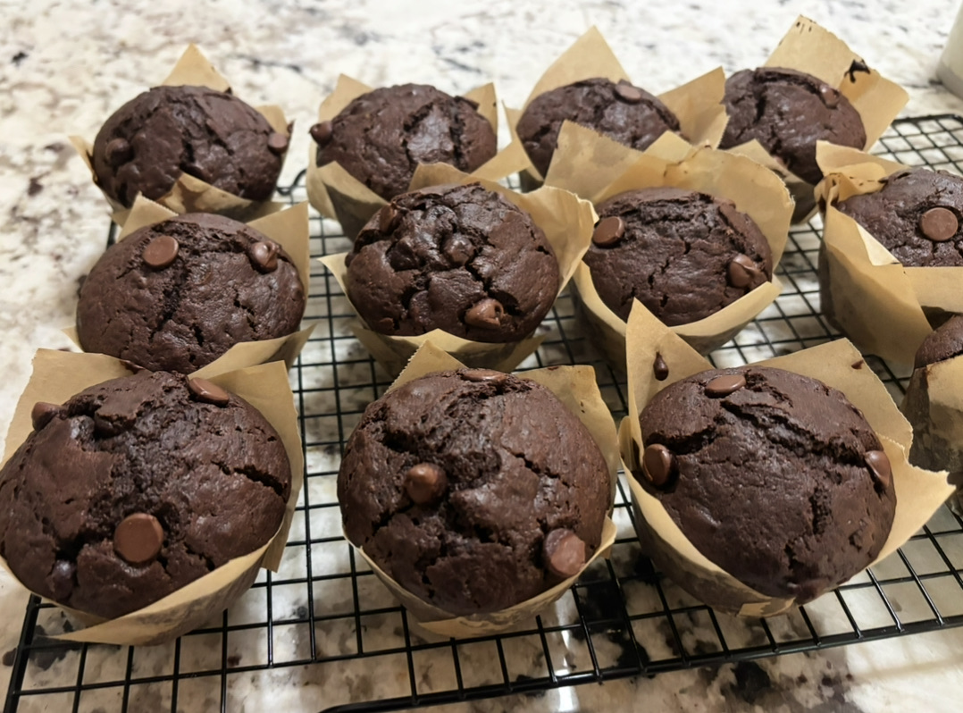 Double Chocolate Sourdough Muffins