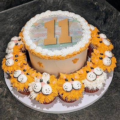 Custom Burn Cake with Cupcakes