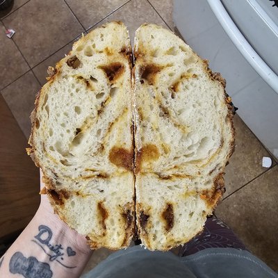 Crumbled Butterfingers Sourdough Boule Loaf