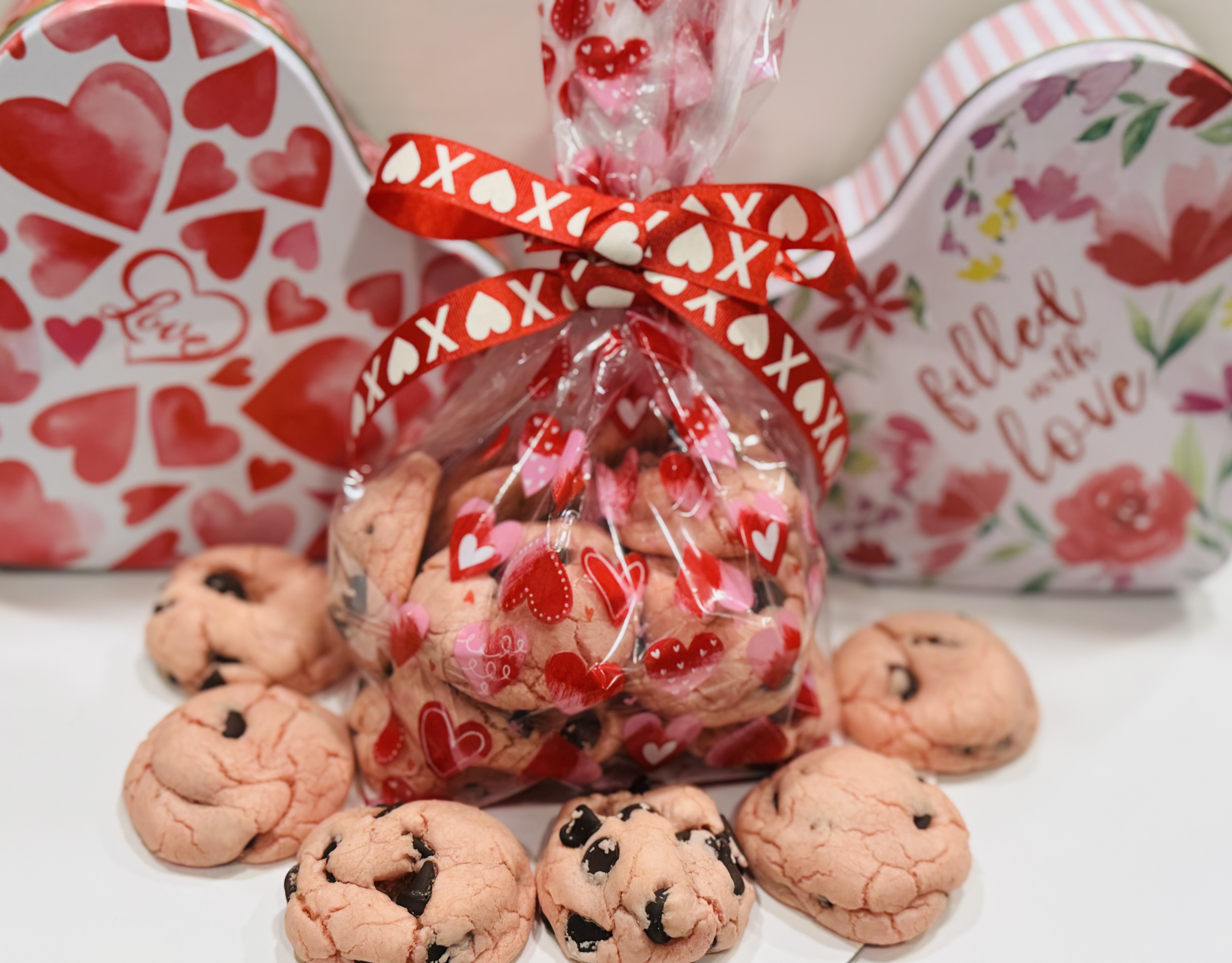 Valentines Day Strawberry Chocolate Chip Bite Sized Cookie Treat Bag