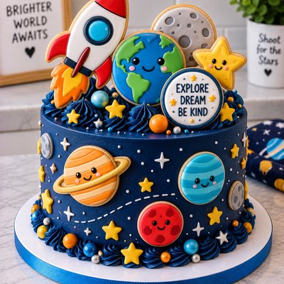 Planets Celebration Cake With Cookies