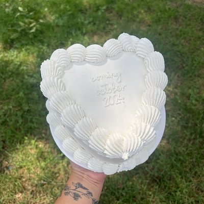 White Gender Reveal - 6” Heart Cake