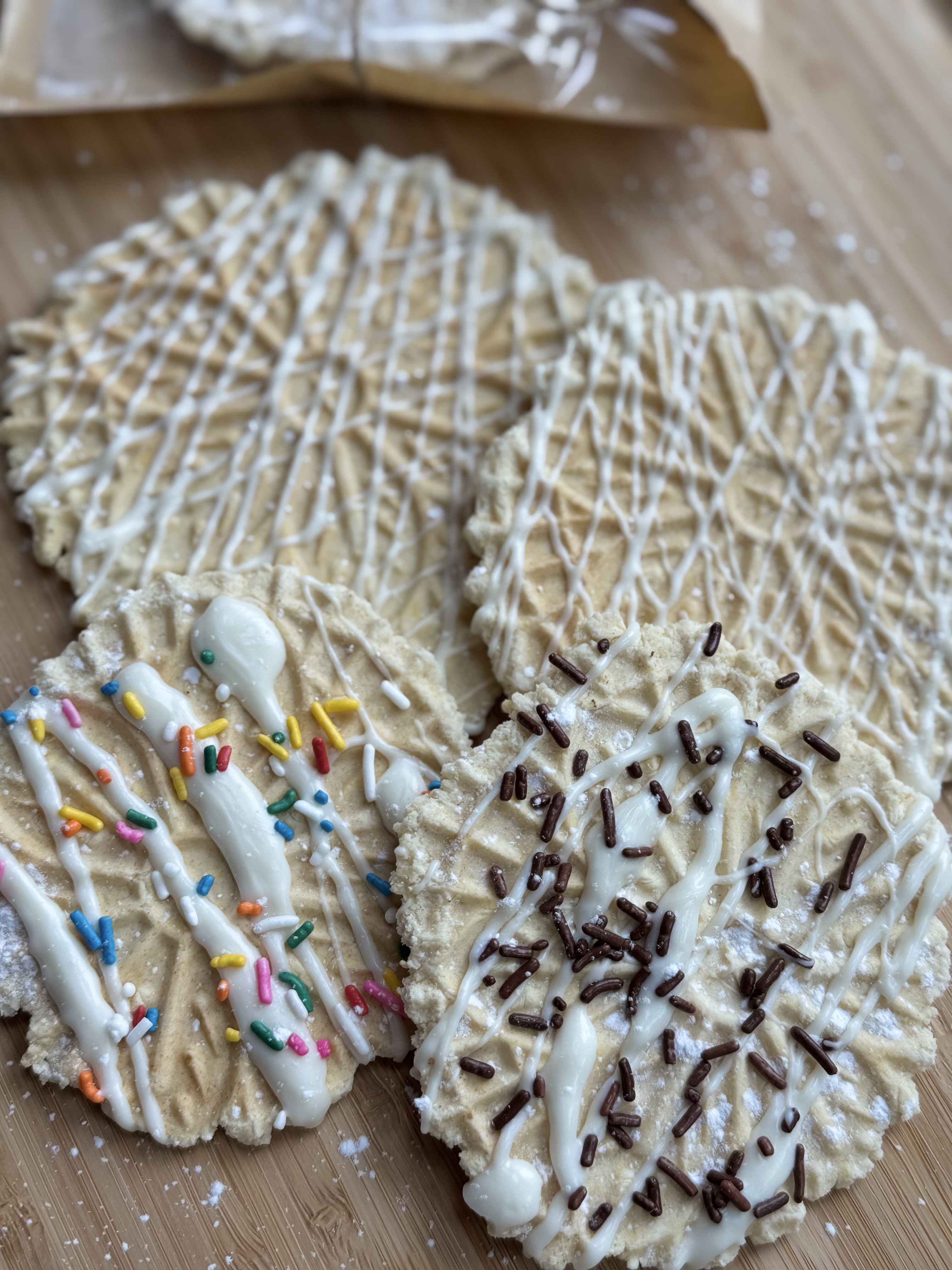 A Platter Of CHOCOLATE DRIZZLED Pizzelles (3 Dozen Cookies)