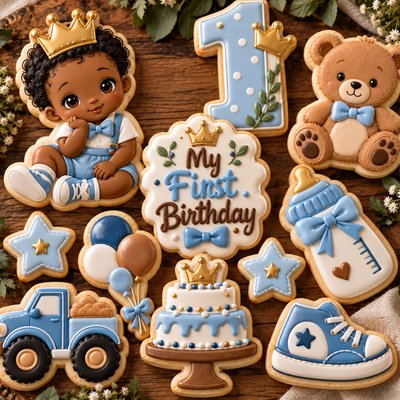 First Birthday Little Prince Sugar Cookie