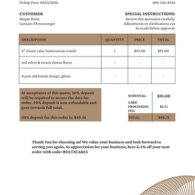 Megan Hultz Custom Order