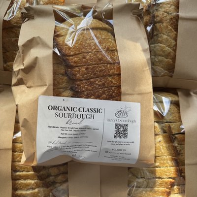 Pre sliced Jazzy O Power organic Sourdough Loaf 