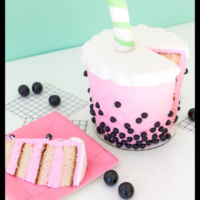 Boba Tea Inspired Strawberry Cake With Strawberry Frosting