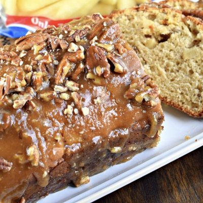 Homemade Banana Bread Loaf With Praline Pecan Topping 
