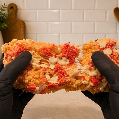 Strawberries ‘n’ Cream Rice Krispie Treat