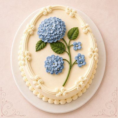 Vintage Hydrangea Oval Cake
