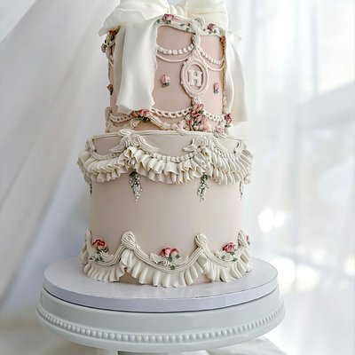 TALL 8” And 6” Two Tiered Cake 50-55 Servings 