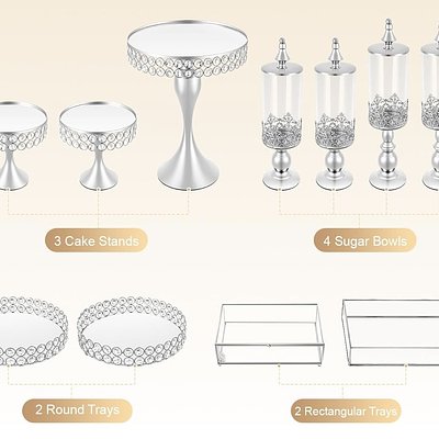 11 Pcs Silver Dessert Stands And Trays Set