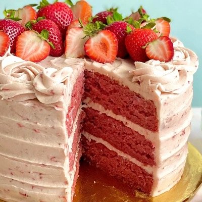 Fresh Strawberry Cake & Icing With Fresh Strawberries 6 Inch (serves 6-8)