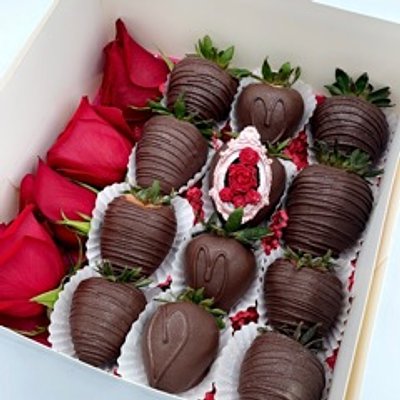Assorted flowers + 12 Chocolate Covered Strawberries