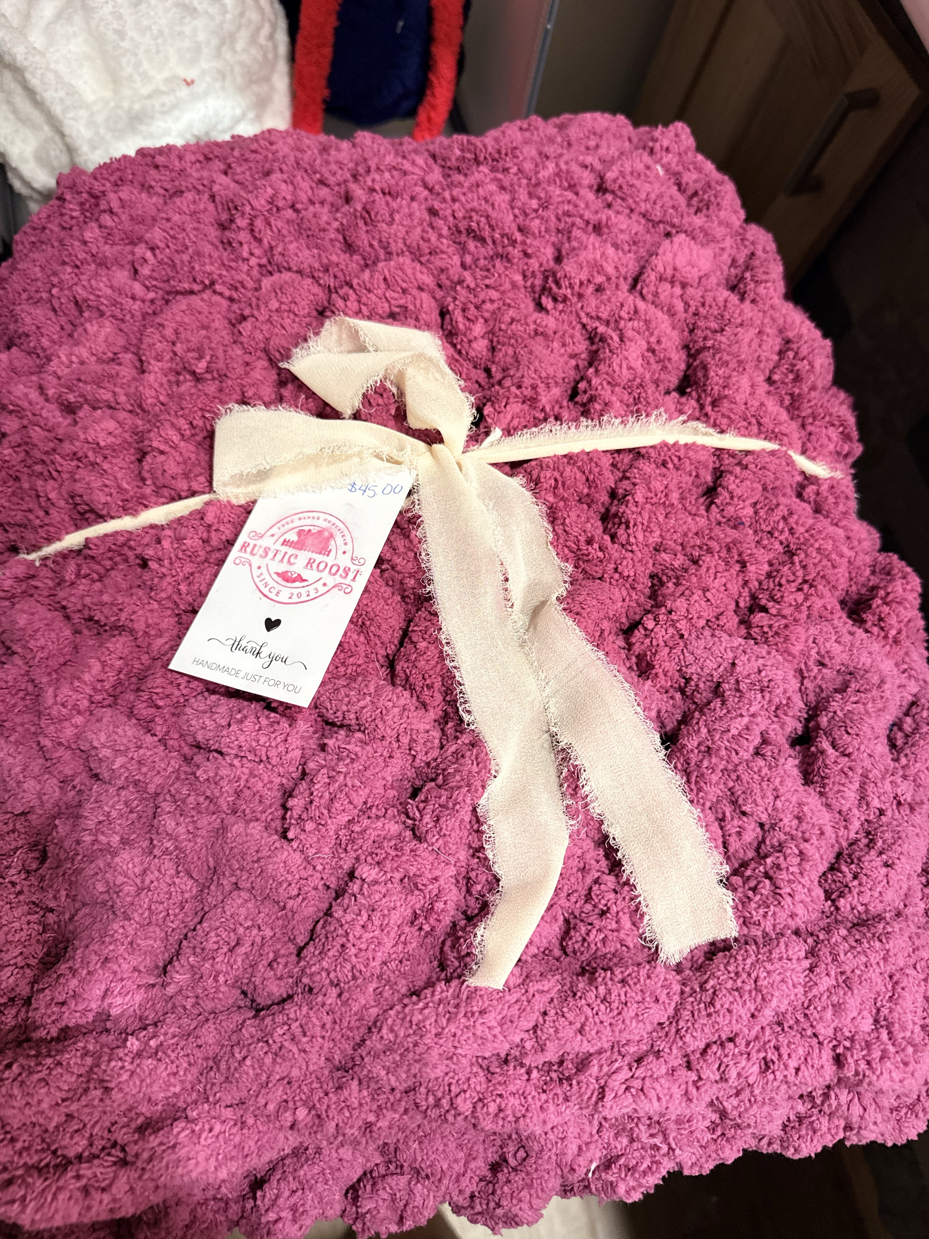 Mauve Hand Knitted Blanket 
