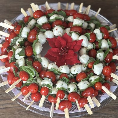 Dozen Mozzarella, Basil And  Tomato Skewers