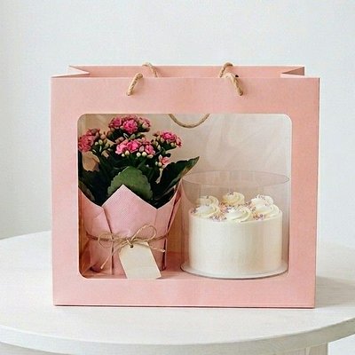 Flowering House Plant And Cake Gift Bag