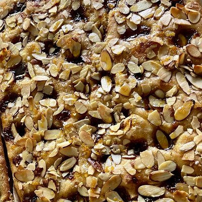 Focaccia - Chili Fig Jam With Toasted Almonds and Honey Drizzle