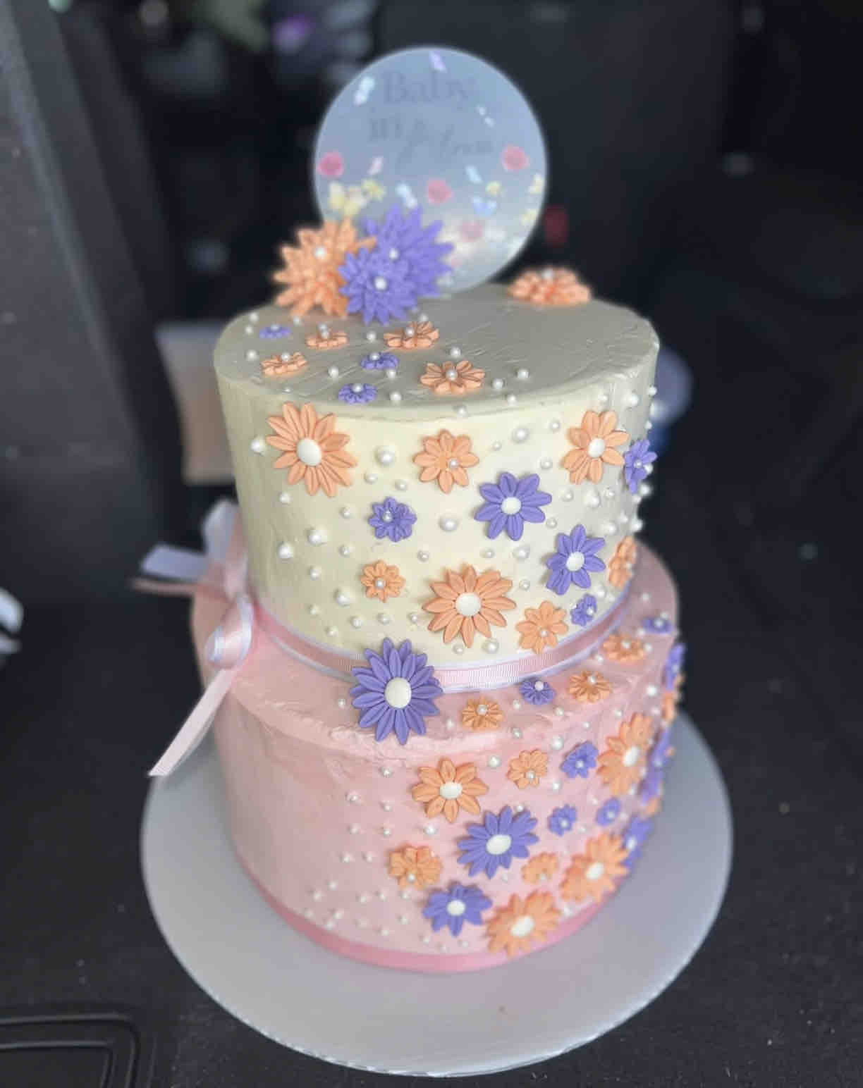 3 Tiered Chocolate Cake W/Strawberry Filling, Cream cheese Frosting, And Fondant Flowers