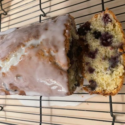 Sour Dough Lemon Blueberry Cake with a Lemon Glaze 