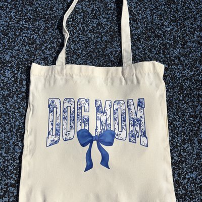 Dog Mom Blue Bow Paw Tote 