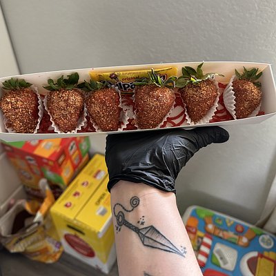 Tajín and Chamoy Covered Strawberries
