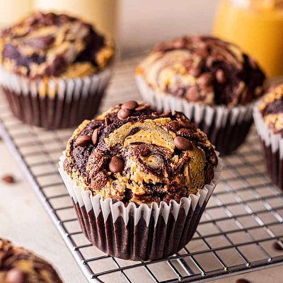 Chocolate Peanut Butter Jumbo Muffins 