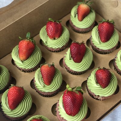 All-Natural Strawberry Cupcakes + Matcha Buttercream